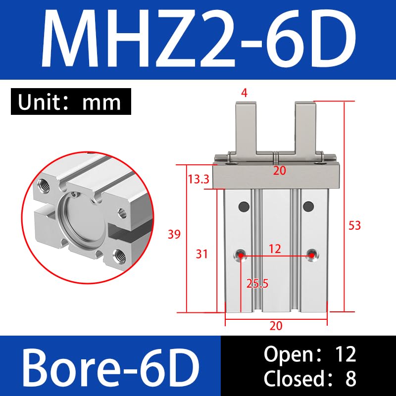HNJPC Pneumatic Parallel Gripper Claw, 1/4 inch (6mm) Bore with Magnetic, Mini Pneumatic Finger Air Cylinder Gripping Forcep (MHZ2-6D) - Image 2